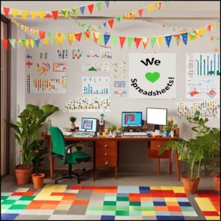 office decorated for Spreadsheet Day