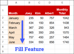 Using the Fill Feature in Google Sheets